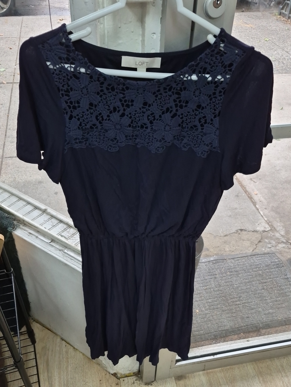 LOFT Navy Crochet Yoke Mini Dress